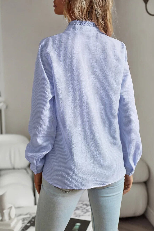 Ruffled Button-Down Blouse with Long Sleeves