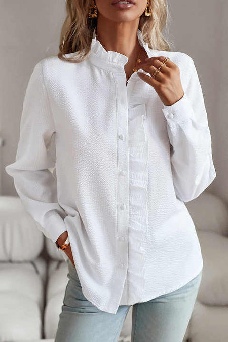 Ruffled Button-Down Blouse with Long Sleeves