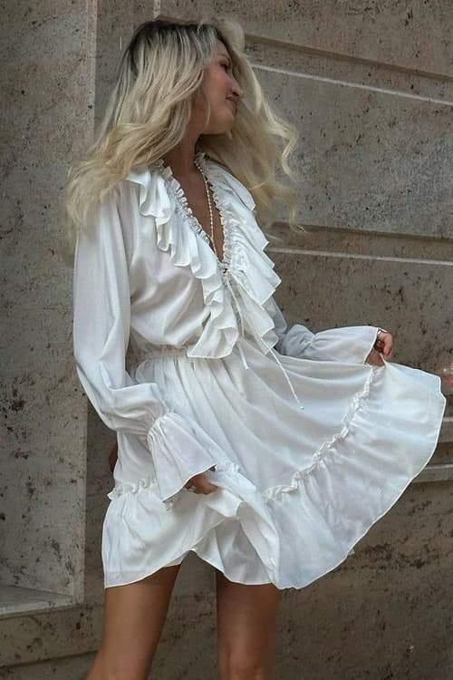 Ruffled V-Neck Mini Dress for Women