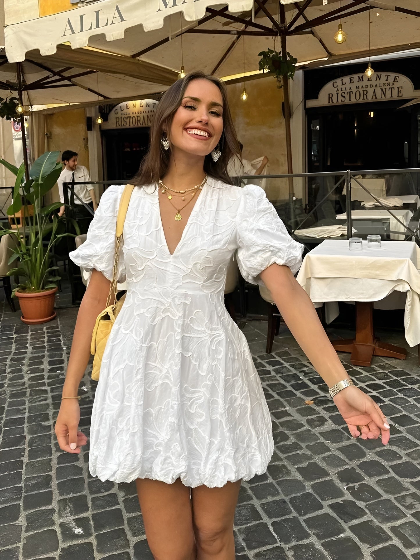 Embroidered Puff Sleeve Mini Dress for Women