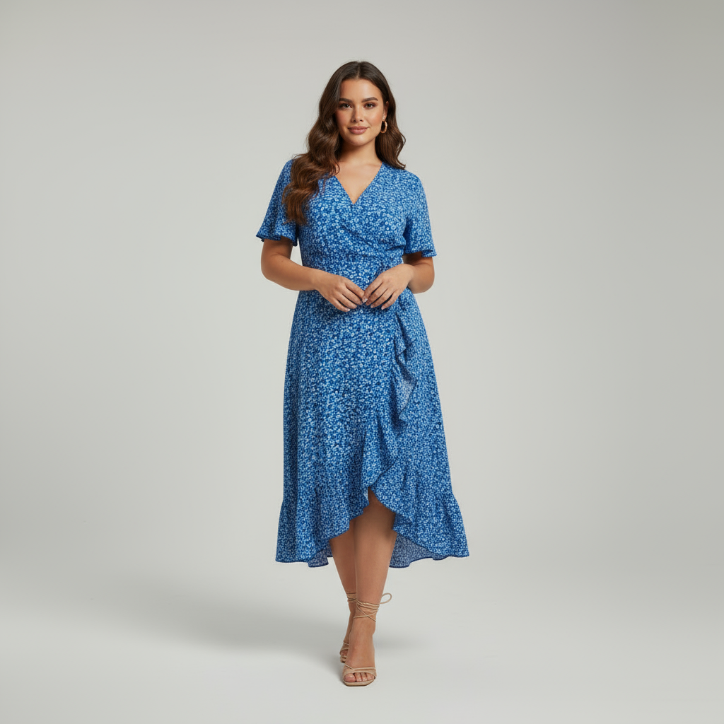 Floral Wrap Dress with V-Neckline