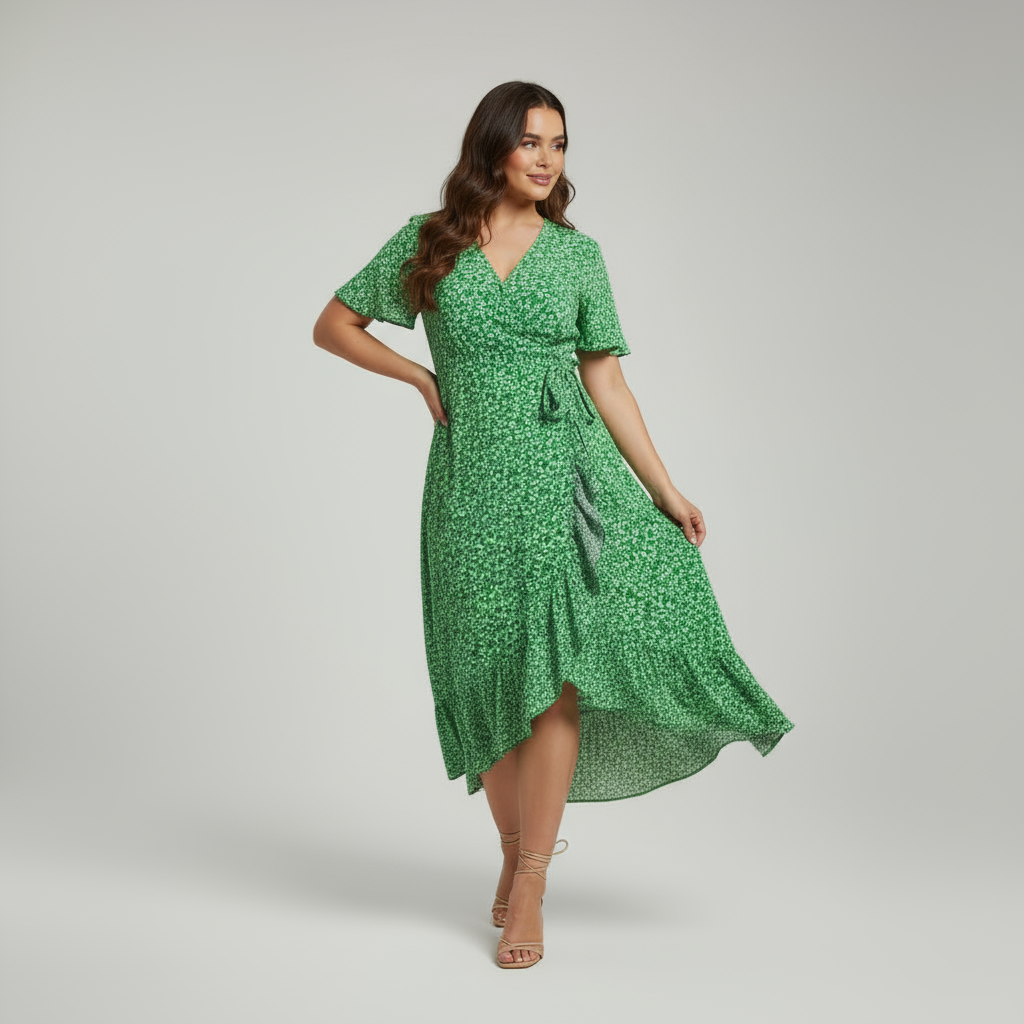 Floral Wrap Dress with V-Neckline
