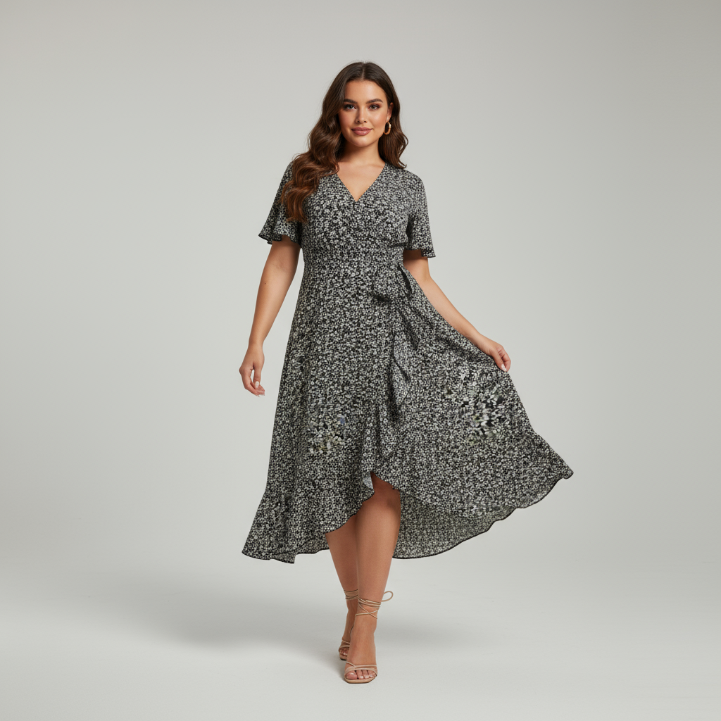 Floral Wrap Dress with V-Neckline