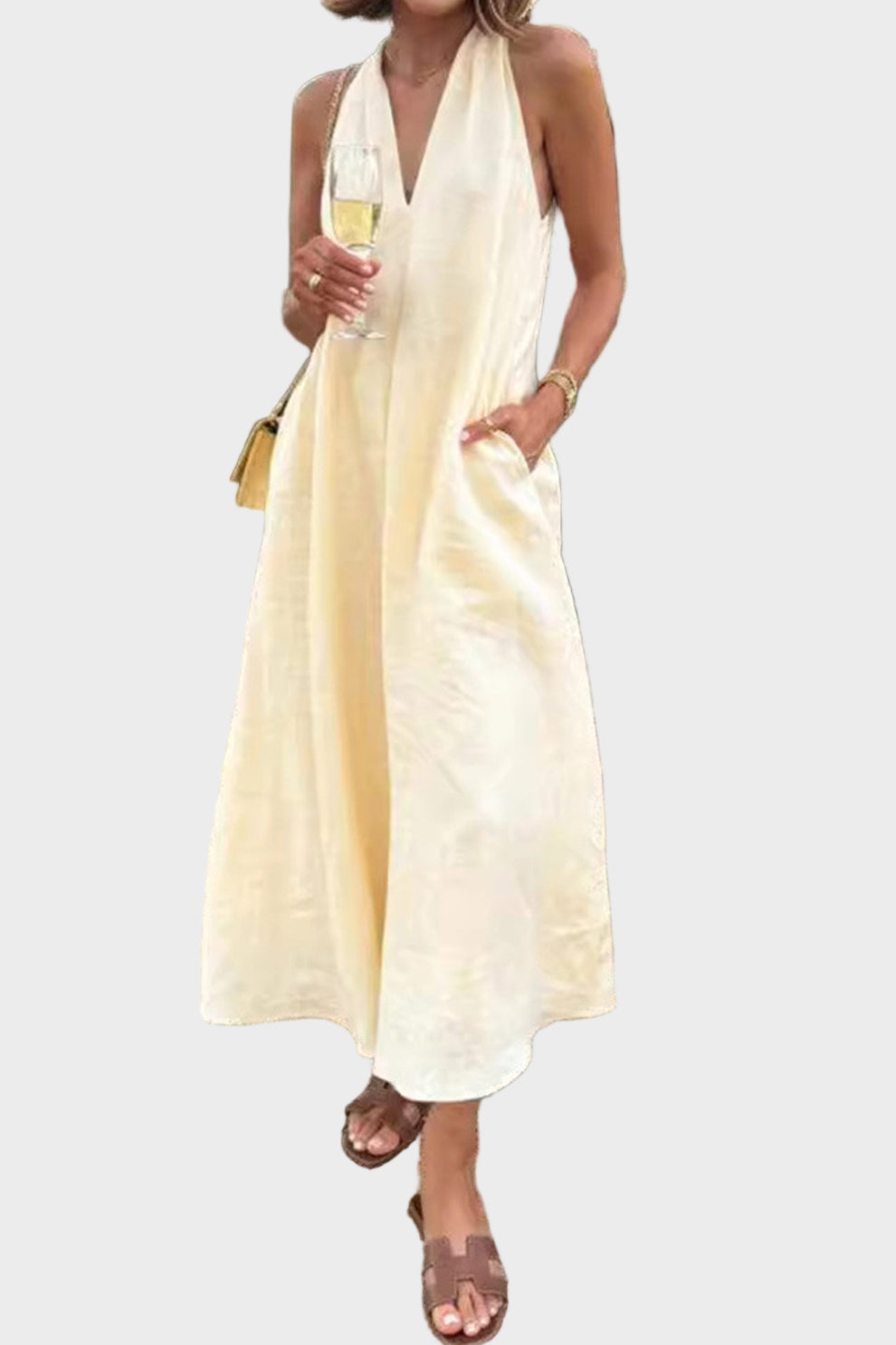 Sleeveless A-Line Midi Dress with Pockets For Women