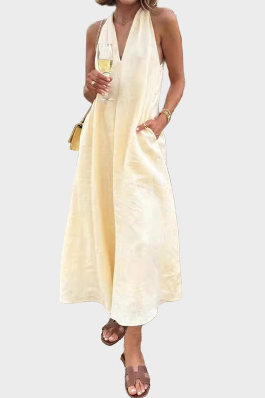 Sleeveless A-Line Midi Dress with Pockets For Women