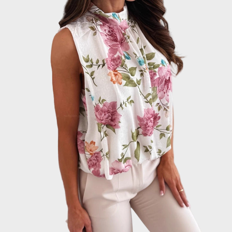 Sleeveless Floral Print Blouse for Women