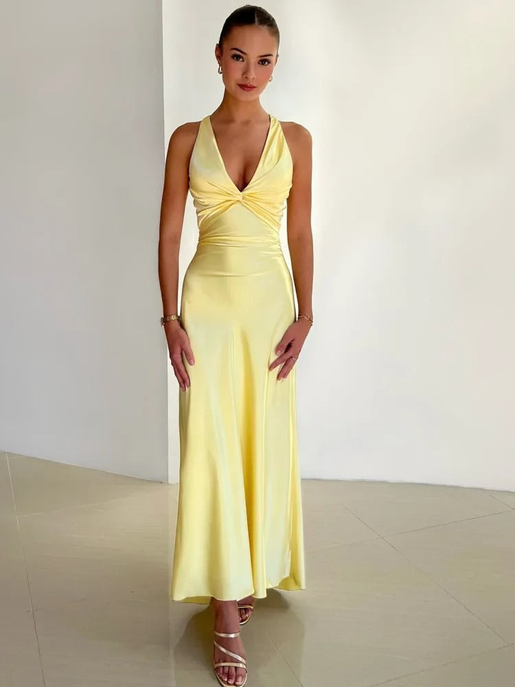 Women’s Maxi Dress with V-Neck and Fitted Waist