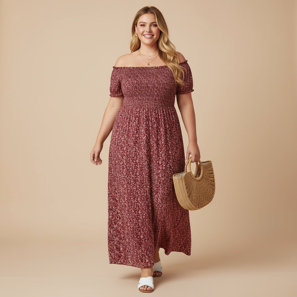 Plus Size Floral Off-the-Shoulder Maxi Dress