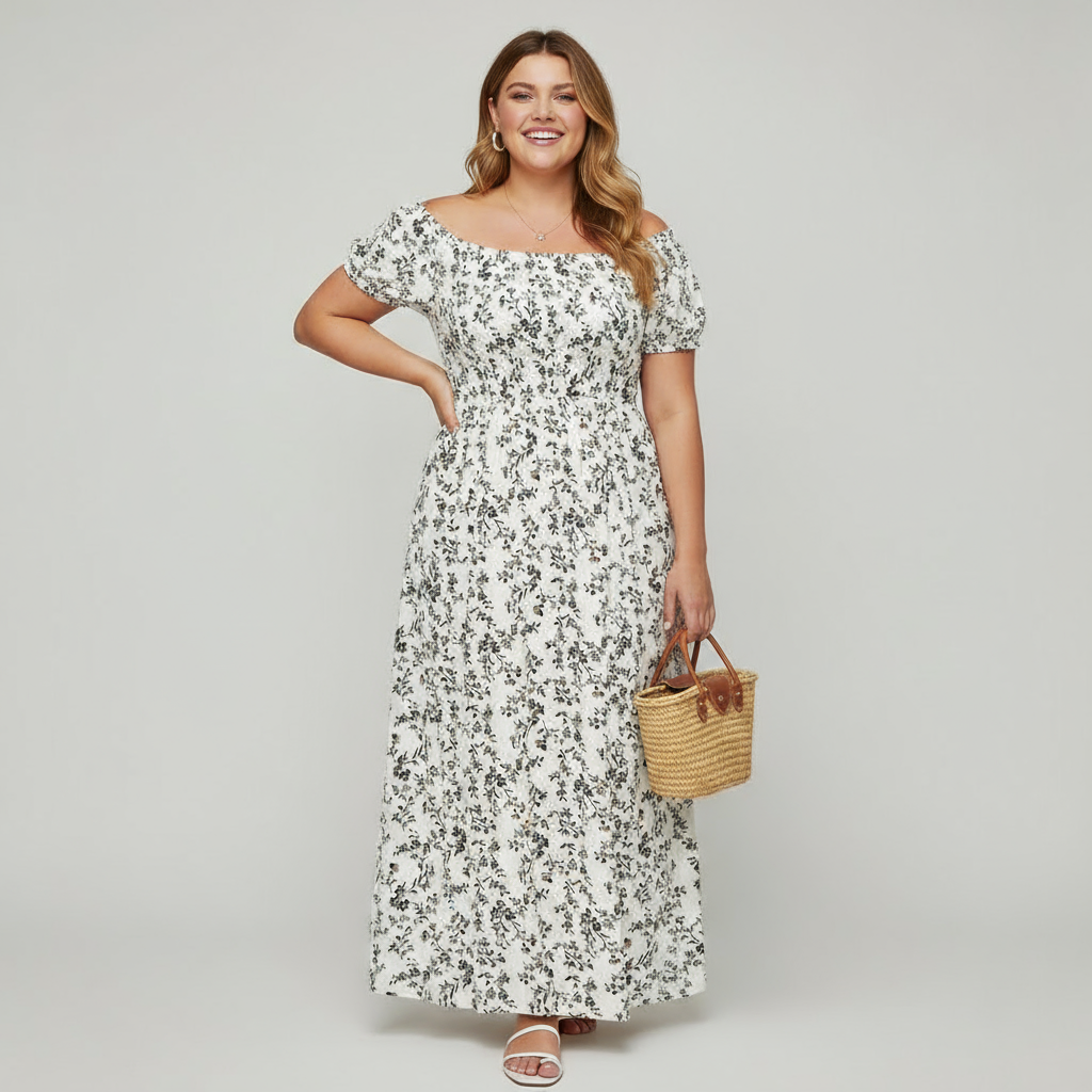 Plus Size Floral Off-the-Shoulder Maxi Dress