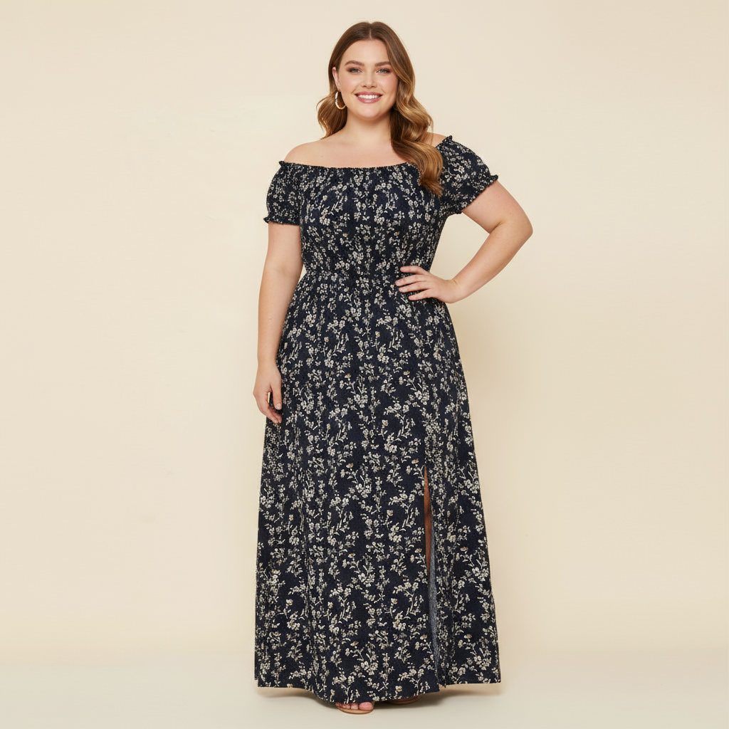 Plus Size Floral Off-the-Shoulder Maxi Dress