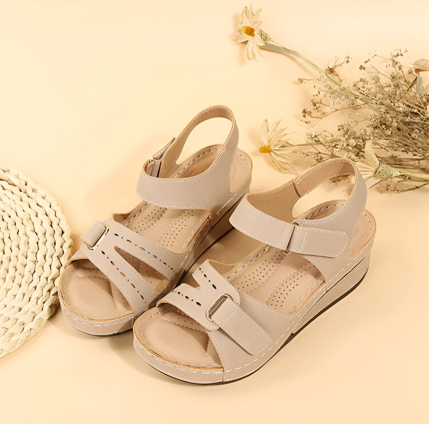 Platform Wedge Sandals With Hook-and-Loop Straps