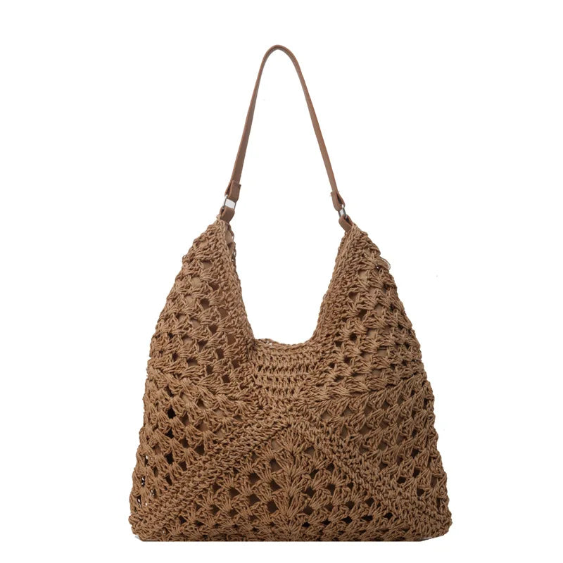Straw Beach Shoulder Bag with Woven Design for Women