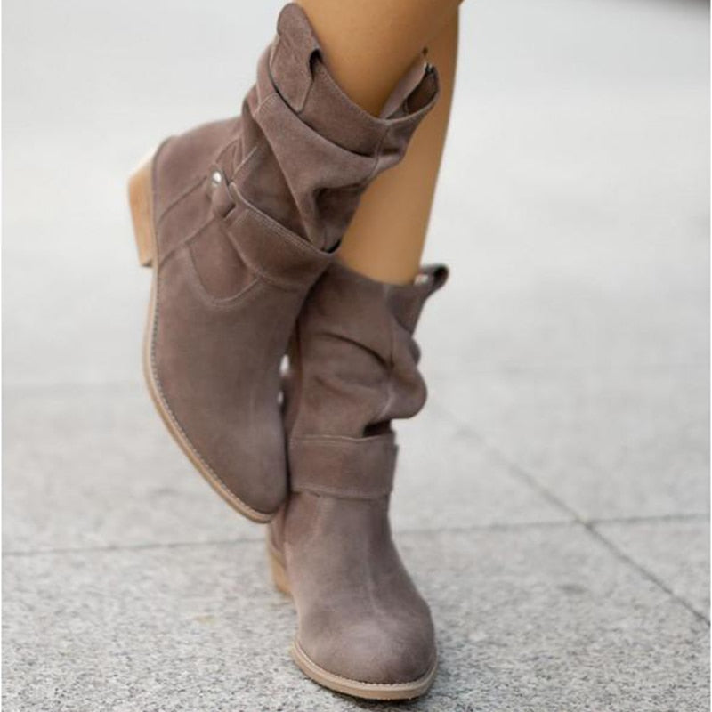 Suede Zip-Up Boots with Grip Sole