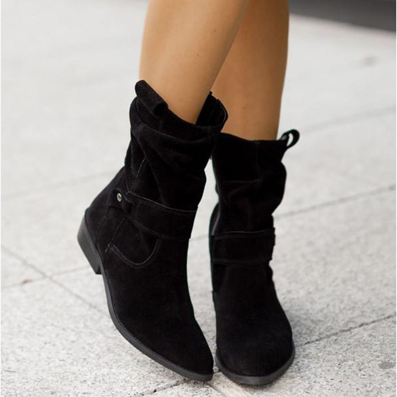Suede Zip-Up Boots with Grip Sole