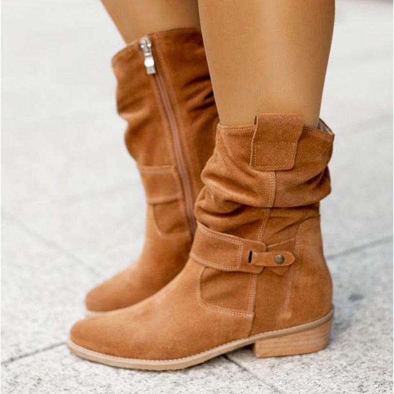 Suede Zip-Up Boots with Grip Sole