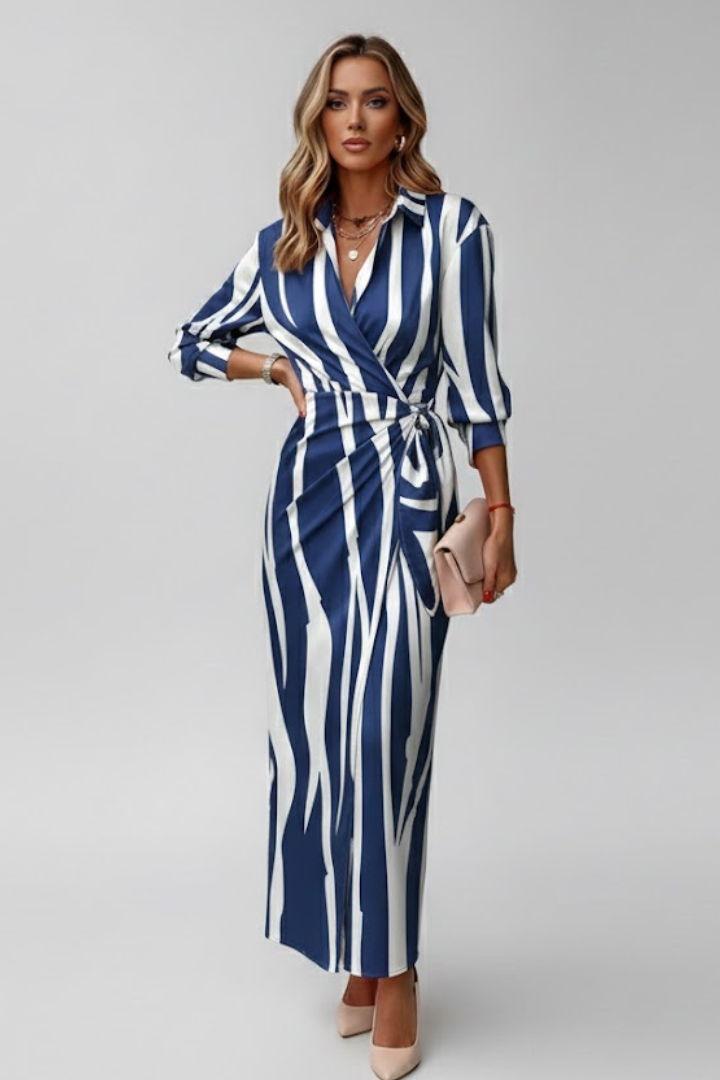 Women’s Maxi Dress with Wrap Front and Printed Surface