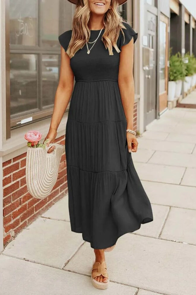 Tiered Mid-Length Dress with Ruffled Cap Sleeves