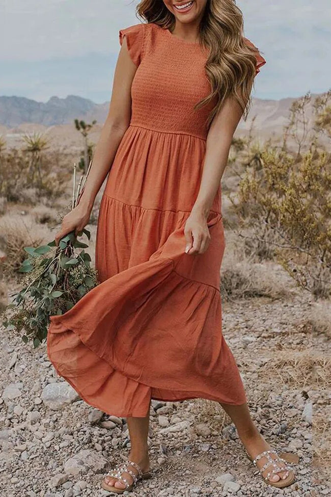 Tiered Mid-Length Dress with Ruffled Cap Sleeves