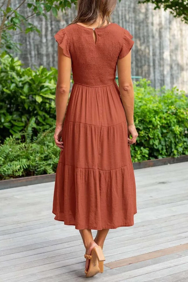 Tiered Mid-Length Dress with Ruffled Cap Sleeves
