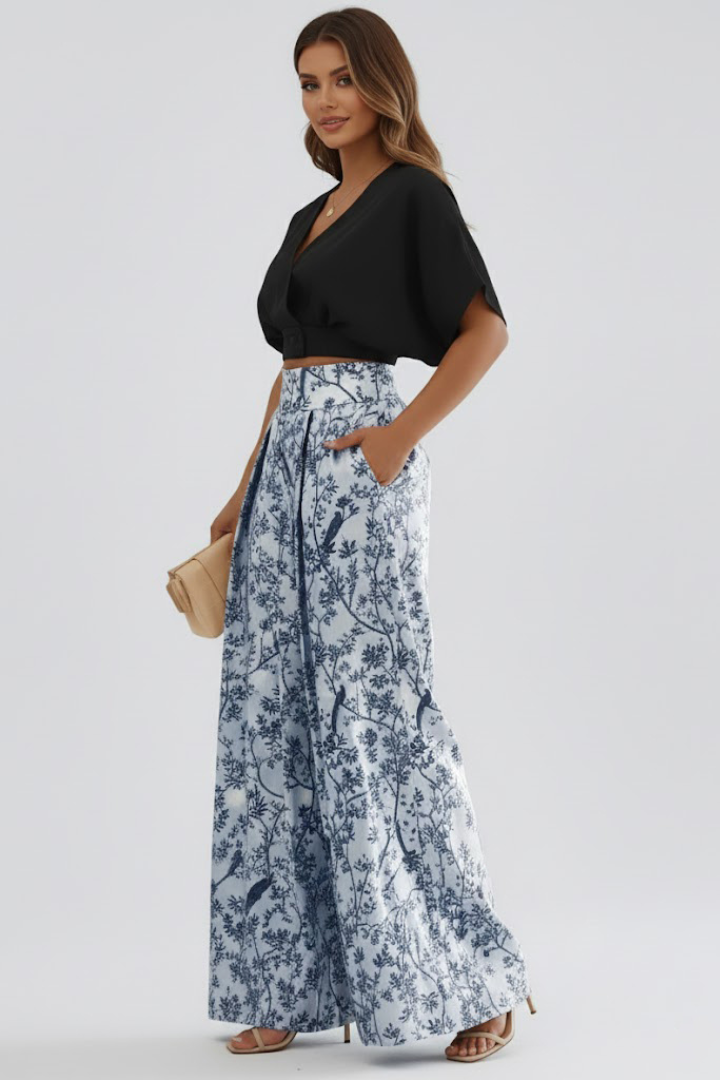 Trendy Two-Piece Set with Wide-Leg Pants