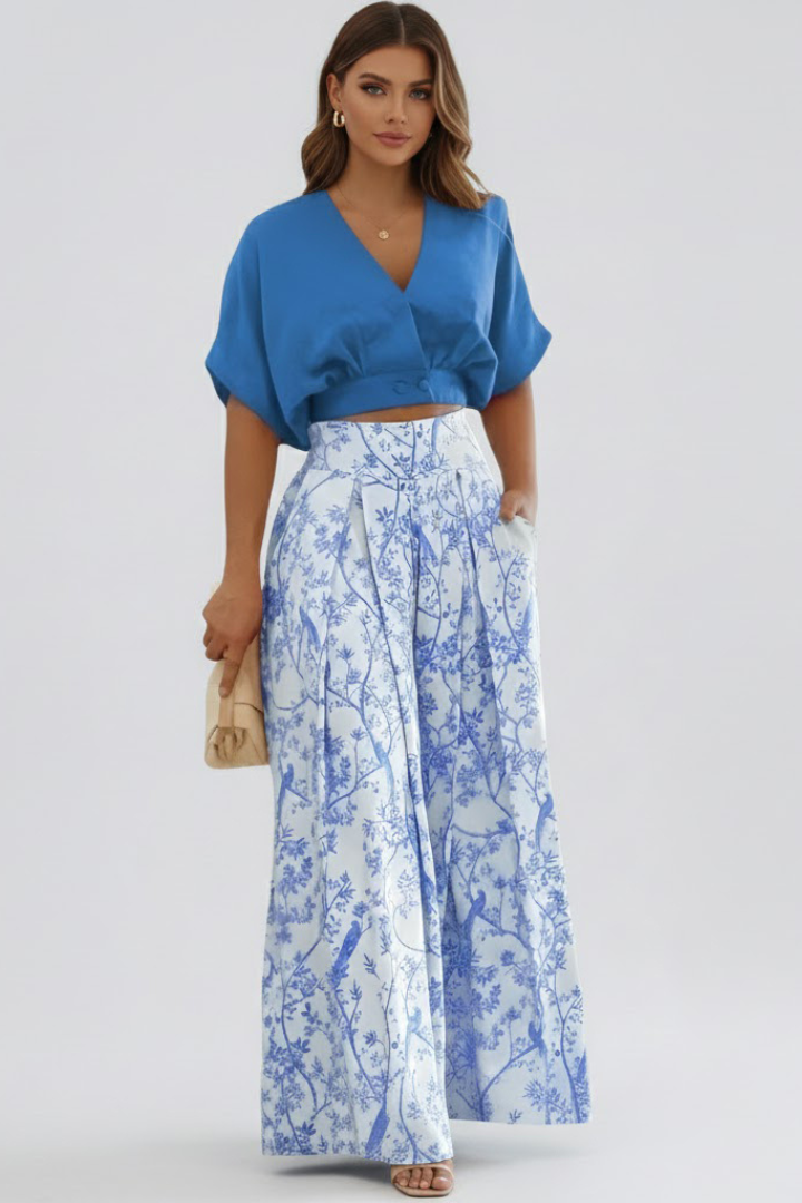 Trendy Two-Piece Set with Wide-Leg Pants