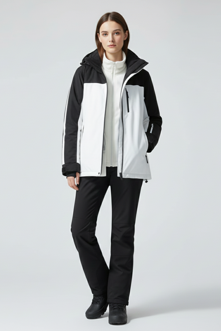 Unisex Ski Jacket with Hood and Zippered Pockets