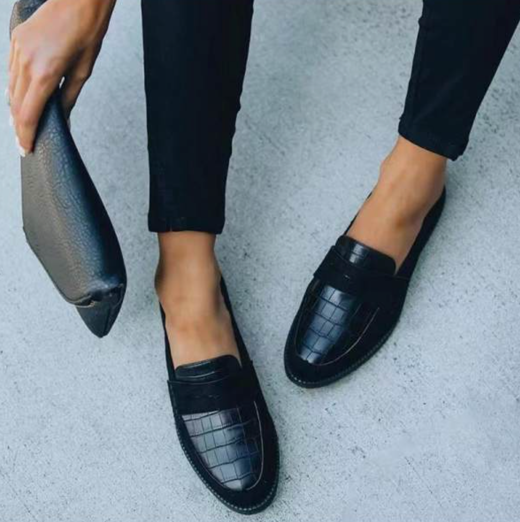 Unisex Loafers with Glossy Textured Upper and Slip-On