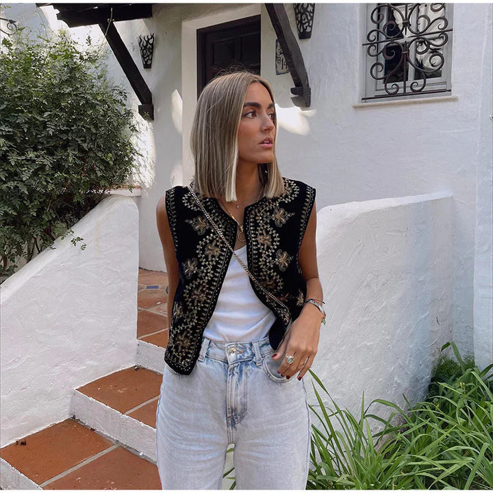 Vintage Embroidered Vest for Women