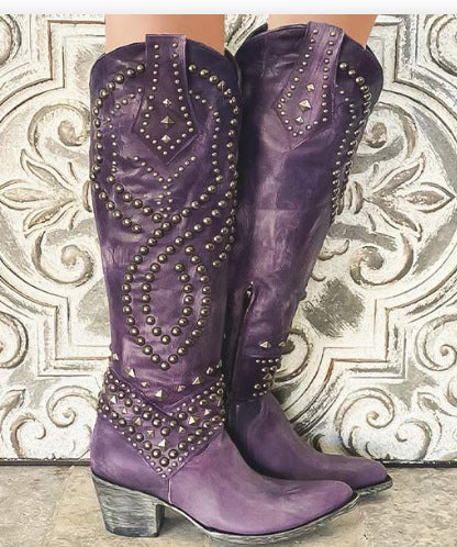 Vintage High-Cut Boots with Chunky Heel
