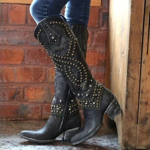 Vintage High-Cut Boots with Chunky Heel