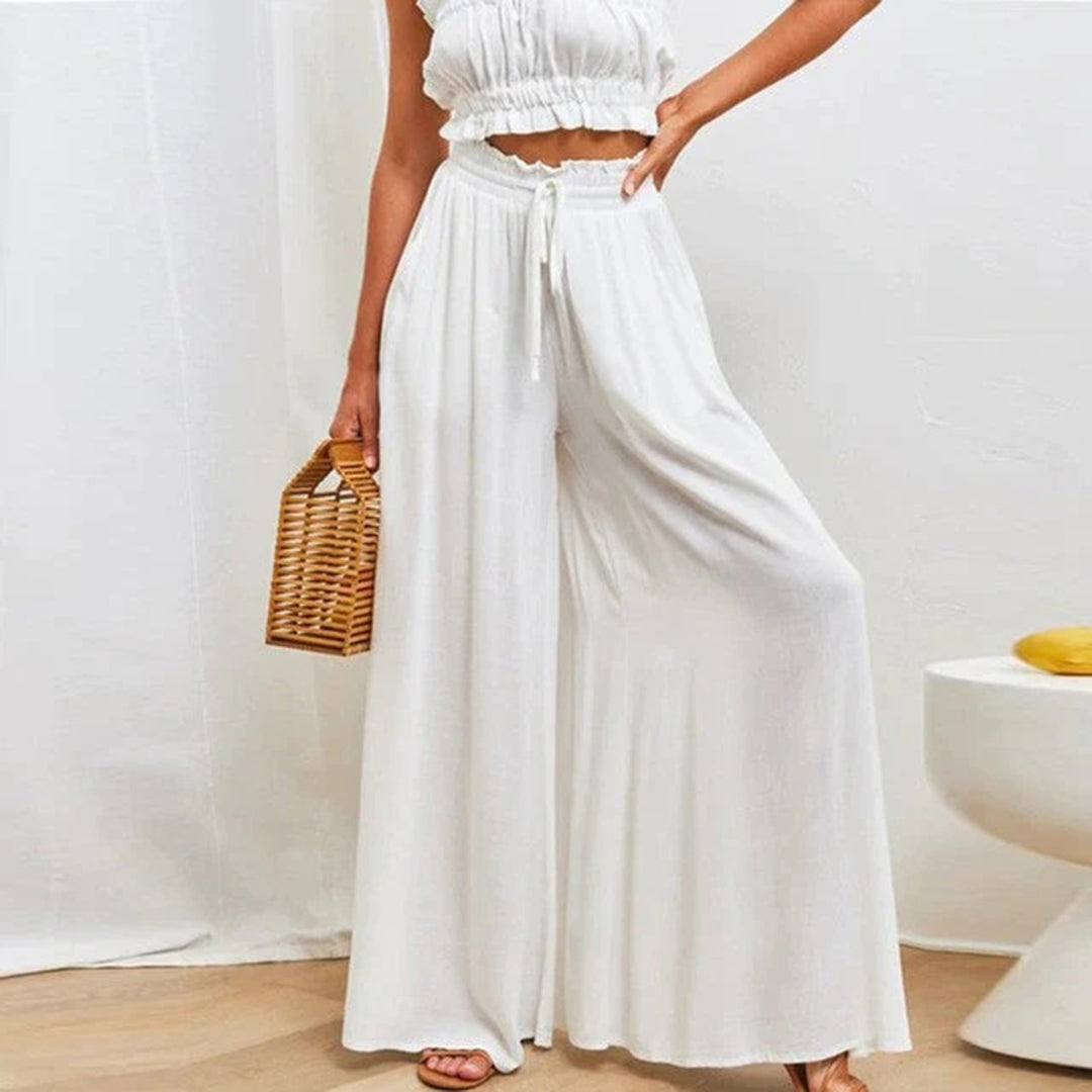 High Waist Elastic Pants with Drawstring and Pockets For Women