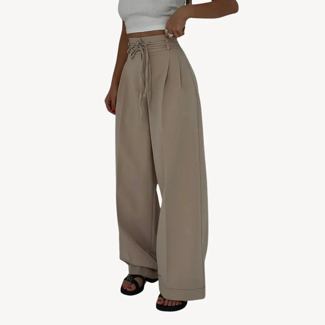 Wide-Leg Tie Waist Trousers for Women