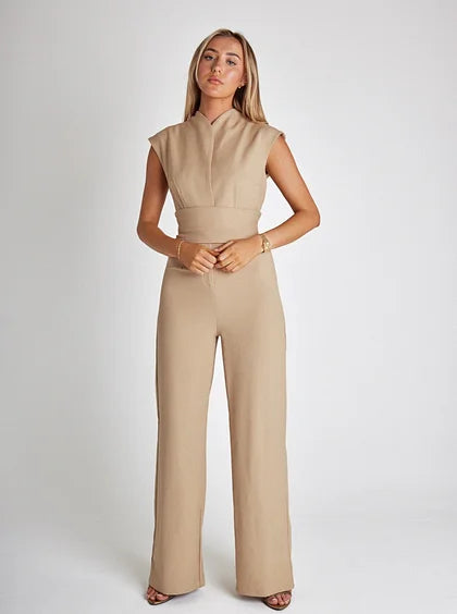 Wide Legs Sleeveless Jumpsuit with Belt
