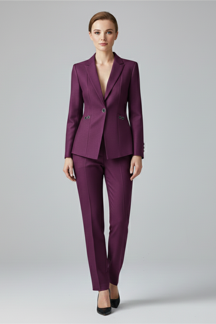Women Blazer Set with One Button and Straight Trousers
