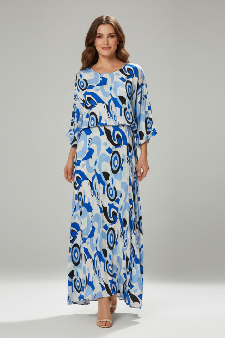 Women Dress with V Neck and Waist Tie