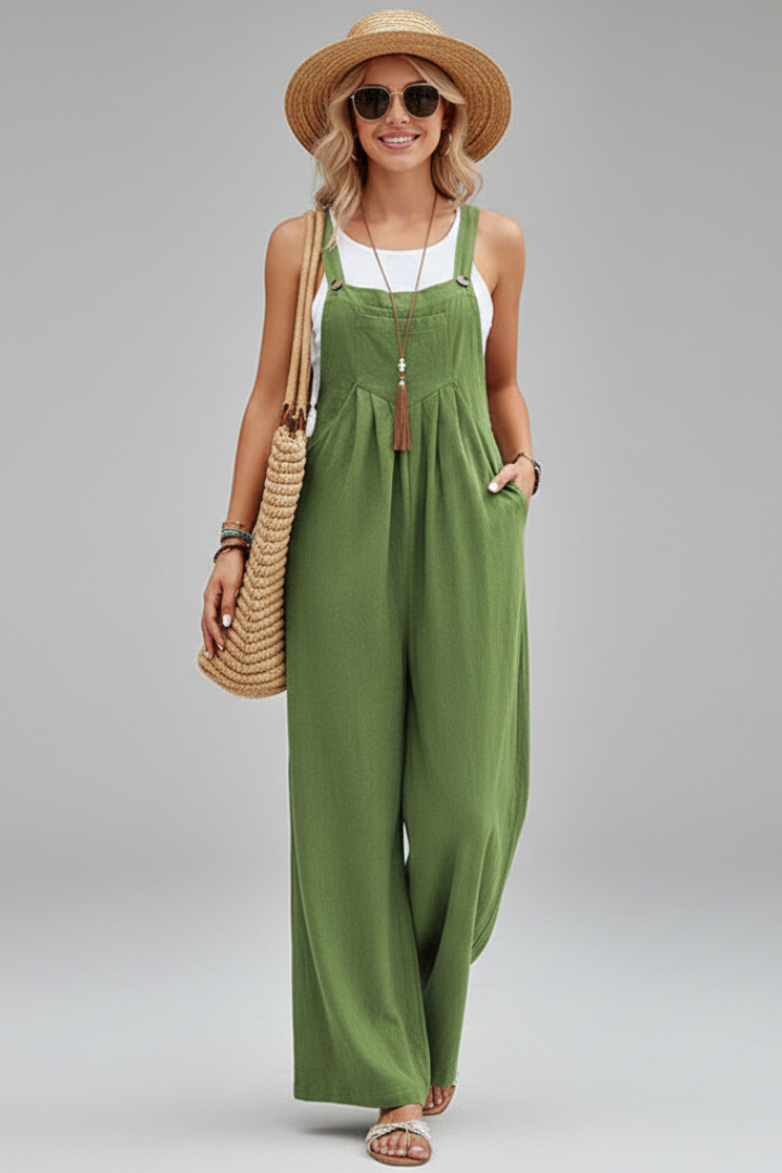 Women Jumpsuit with Adjustable Straps and Wide Legs
