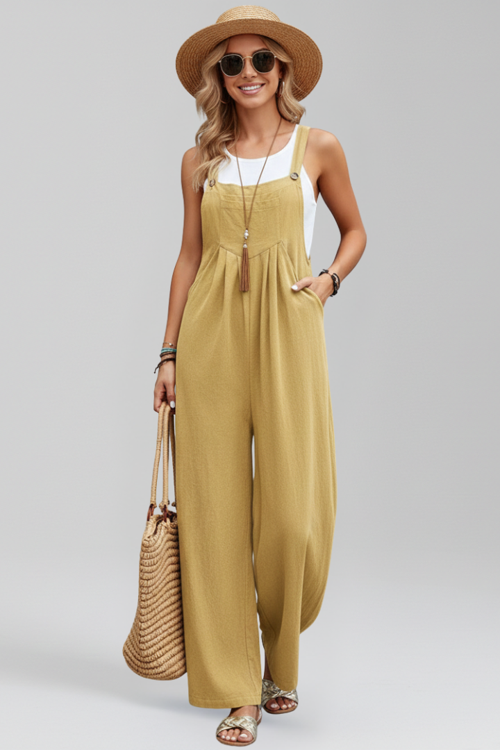 Women Jumpsuit with Adjustable Straps and Wide Legs