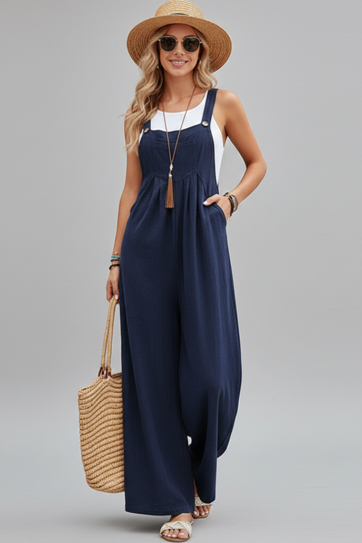 Women Jumpsuit with Adjustable Straps and Wide Legs