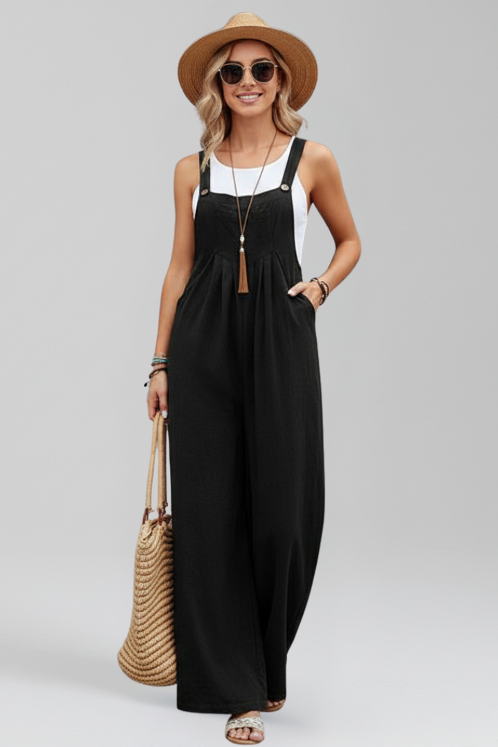 Women Jumpsuit with Adjustable Straps and Wide Legs