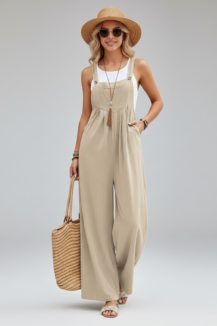Women Jumpsuit with Adjustable Straps and Wide Legs