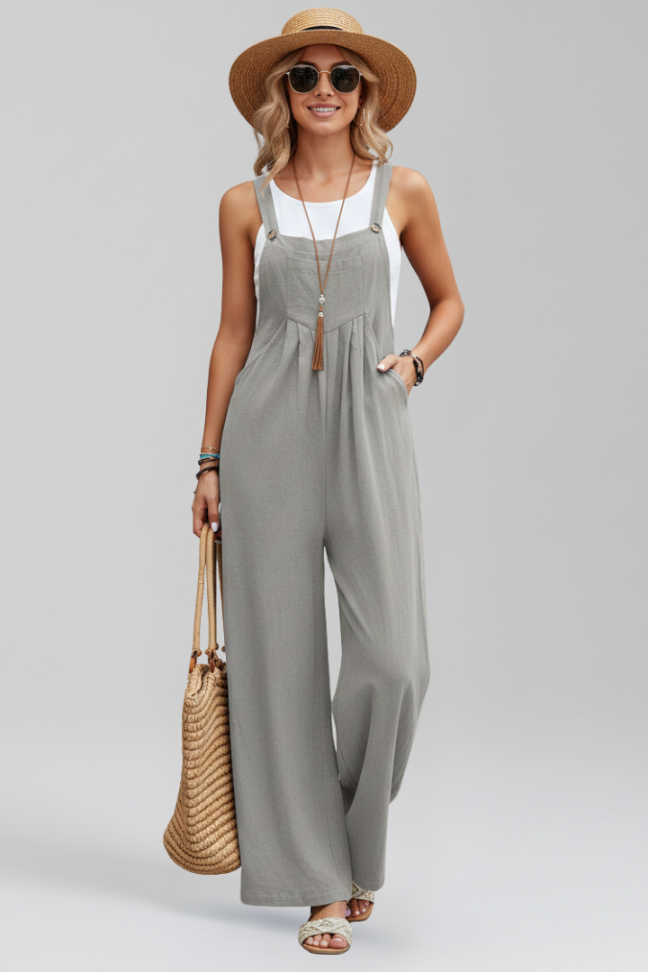 Women Jumpsuit with Adjustable Straps and Wide Legs