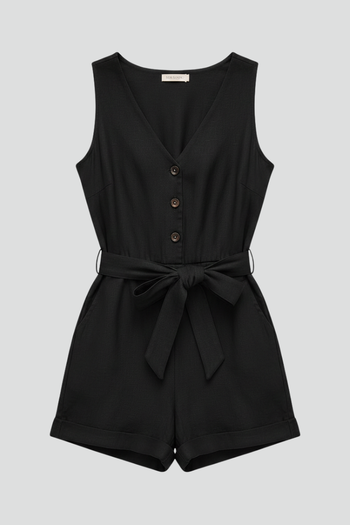 Women Jumpsuit with V Neckline and Waist Tie