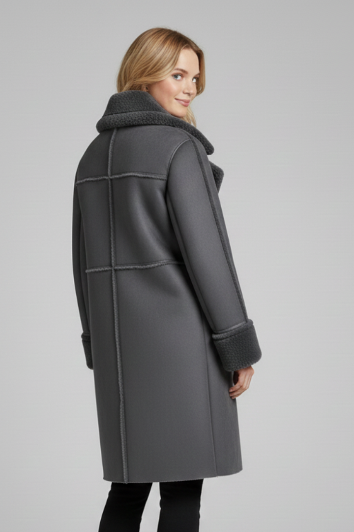 Women Long Coat with Lapel Collar and Buttons