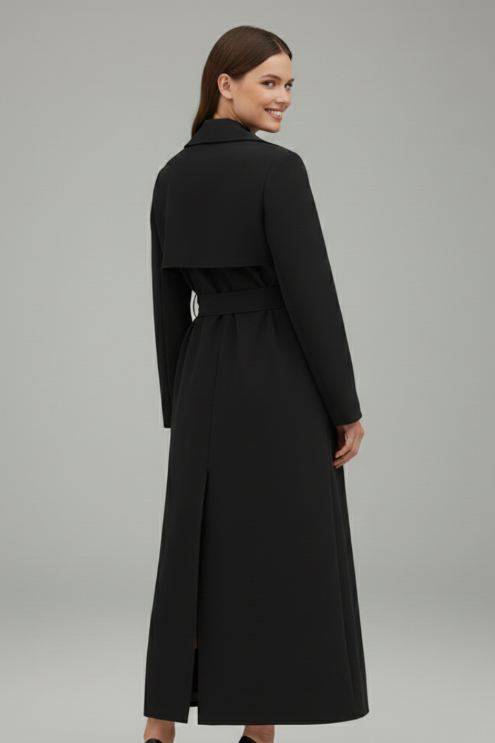 Women Long Trench Coat with Belt and Buttons