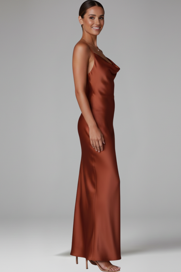 Women Maxi Dress with Cowl Neckline and Straps