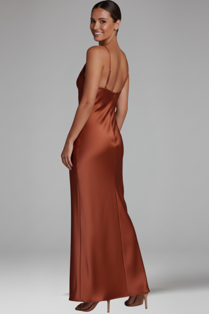 Women Maxi Dress with Cowl Neckline and Straps