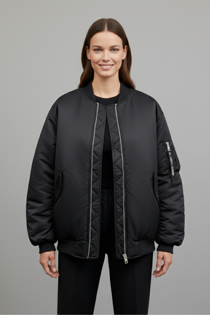 Women Oversized Jacket with Zipper and Long Sleeves