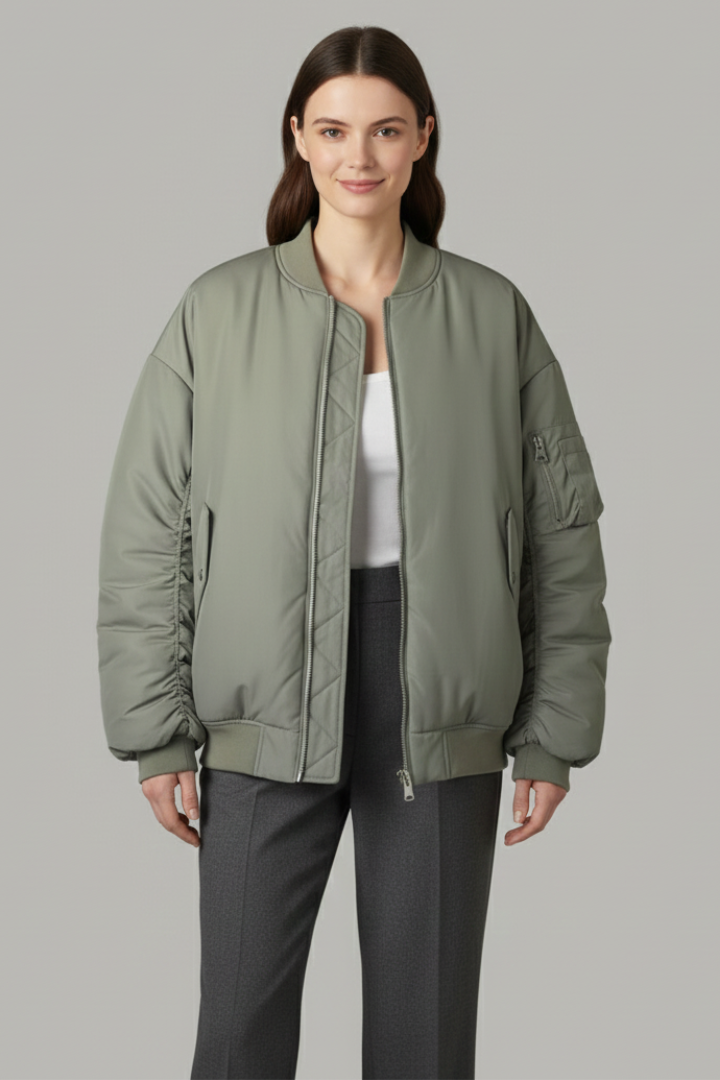 Women Oversized Jacket with Zipper and Long Sleeves