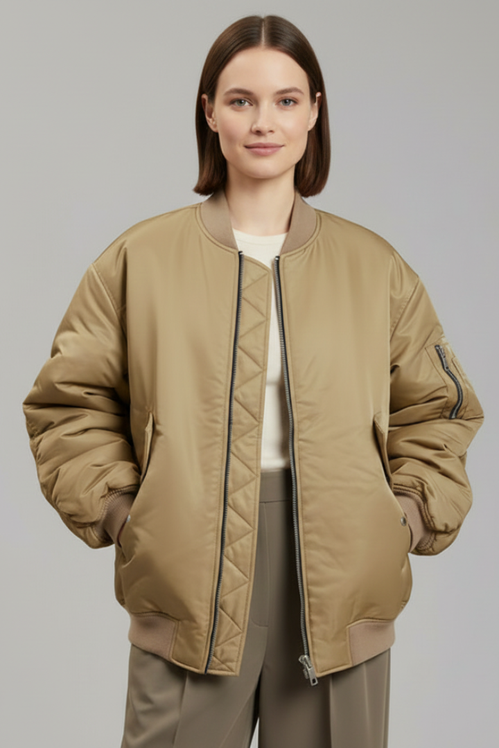 Women Oversized Jacket with Zipper and Long Sleeves