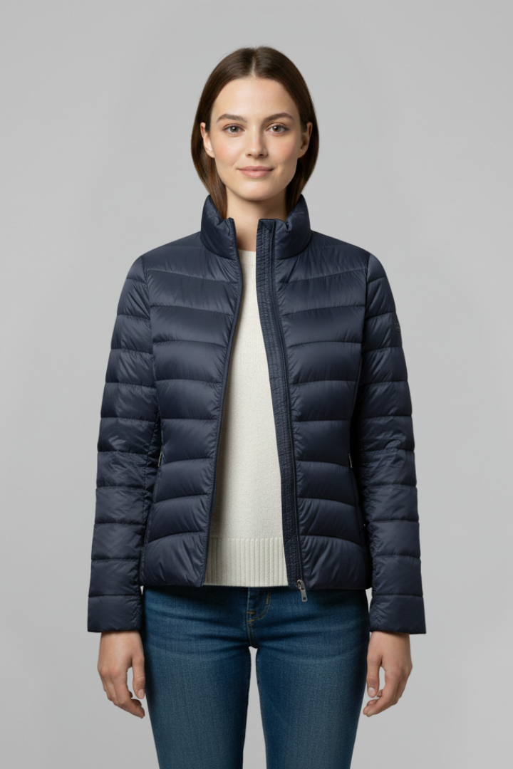 Women Quilted Jacket with Stand Collar and Zipper